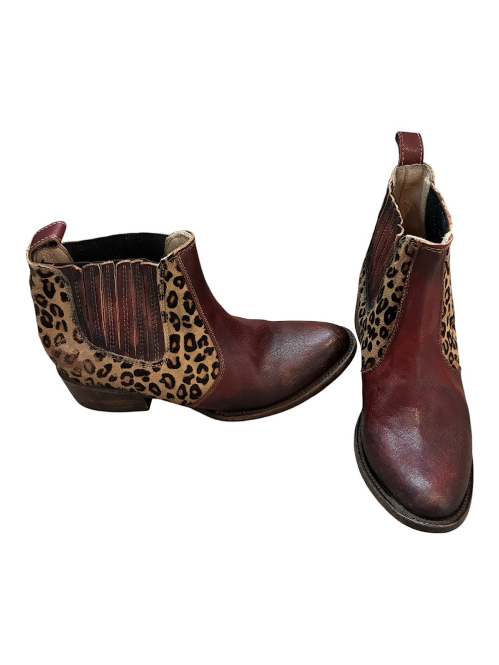 Freebird by Steven Lasso Boots Women’s 8 Burgundy Leopard Cow Leather Chelsea